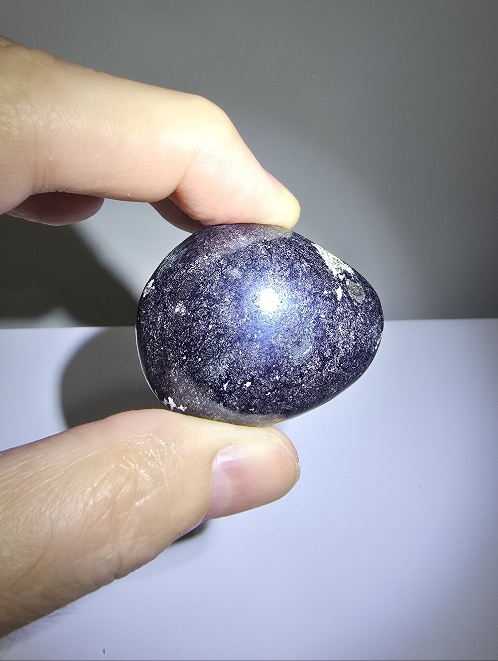 Covellite Metalic Dark Blue Crystal Palmstone #B